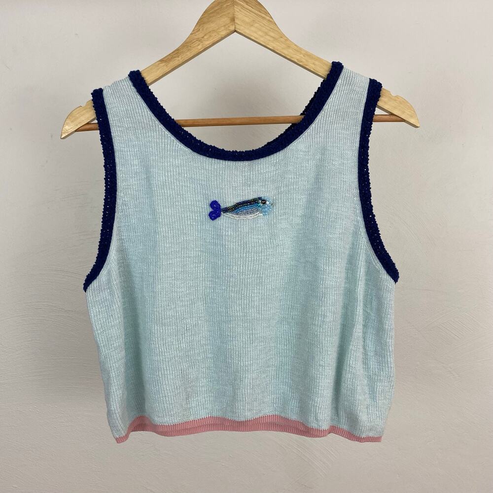 Free People Shelly Sweater Tank - Sky Blue Combo - Size XS